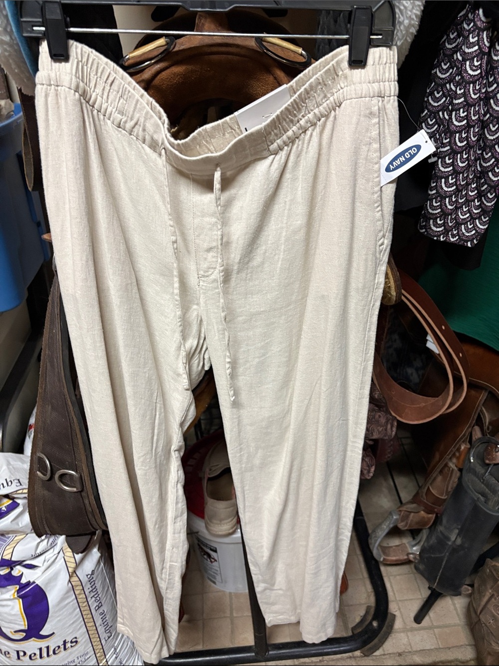 Women's Lightweight Cream Drawstring Pants old navy
